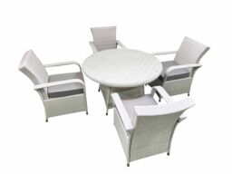 Fimous Wicker PE Rattan Garden Furniture Set Patio Outdoor 4 Chairs Plus Big Round Table Set Light Grey Mixed - thumbnail 2