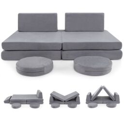 Costway 6 PCS Modular Play Couch Convertible Foam Sofa Set in Grey