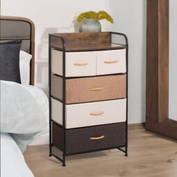 FURNOS 5 Fabric Drawer Bedroom Dresser With Large Drawers in Brown - thumbnail 3