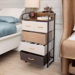 FURNOS 5 Fabric Drawer Bedroom Dresser With Large Drawers in Brown - thumbnail 4