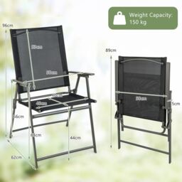 Costway 2 Pieces Patio Folding Chairs Outdoor Portable Dining Chairs with Armrests in Black - thumbnail 2