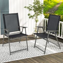 Costway 2 Pieces Patio Folding Chairs Outdoor Portable Dining Chairs with Armrests in Black - thumbnail 4