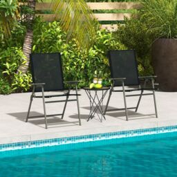 Costway 2 Pieces Patio Folding Chairs Outdoor Portable Dining Chairs with Armrests in Black - thumbnail 3