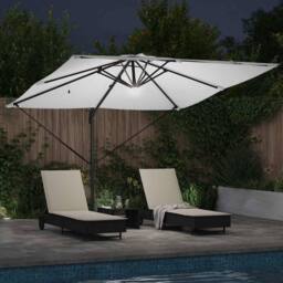 Berkfield Home Modern Cantilever Roma Parasol with LEDs Sand 286x285x270 cm Aluminium in White - Size: 286 x 285 x 270 cm - thumbnail 4
