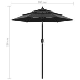 Berkfield Home 3-Tier Parasol with Aluminium Pole Black 2 m - thumbnail 8