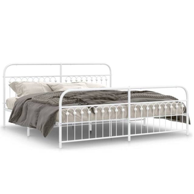 Berkfield Home Metal Bed Frame without Mattress with Footboard White 193x203cm - Size: 193x203 cm - image 1
