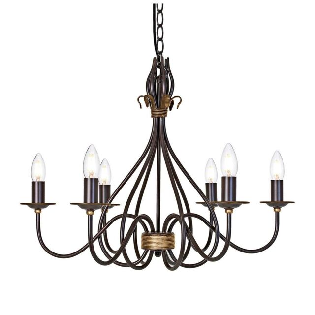 Netlighting Windermere 6 Light Chandelier Rust Gold Finish E14 in Brown - image 1