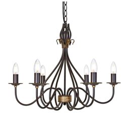 Netlighting Windermere 6 Light Chandelier Rust Gold Finish E14 in Brown - thumbnail 1