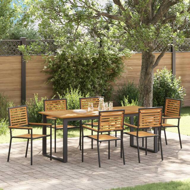 Berkfield Home 7 Piece Garden Dining Set Black Poly Rattan Acacia - image 1