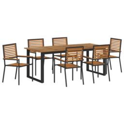 Berkfield Home 7 Piece Garden Dining Set Black Poly Rattan Acacia - thumbnail 2