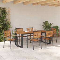 Berkfield Home 7 Piece Garden Dining Set Black Poly Rattan Acacia - thumbnail 4