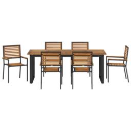 Berkfield Home 7 Piece Garden Dining Set Black Poly Rattan Acacia - thumbnail 7