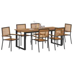 Berkfield Home 7 Piece Garden Dining Set Black Poly Rattan Acacia - thumbnail 3