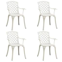 Berkfield Home 5 Piece Bistro Set Cast Aluminium White - thumbnail 3