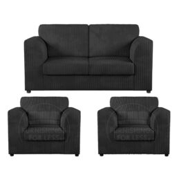 Furnishings For Less UK Luxor Jumbo Cord 2 + 1 + 1 Fabric 3 Piece Sofa Suite - Fullback in Black - thumbnail 1