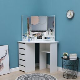 KOSY KOALA Corner Dressing Table Makeup Vanity Table With 3 Mirrors 5 drawers in White - thumbnail 5