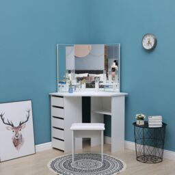 KOSY KOALA Corner Dressing Table Makeup Vanity Table With 3 Mirrors 5 drawers in White - thumbnail 4
