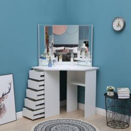 KOSY KOALA Corner Dressing Table Makeup Vanity Table With 3 Mirrors 5 drawers in White - thumbnail 2