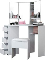 KOSY KOALA Corner Dressing Table Makeup Vanity Table With 3 Mirrors 5 drawers in White - thumbnail 7