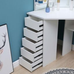 KOSY KOALA Corner Dressing Table Makeup Vanity Table With 3 Mirrors 5 drawers in White - thumbnail 3