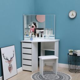 KOSY KOALA Corner Dressing Table Makeup Vanity Table With 3 Mirrors 5 drawers in White - thumbnail 1