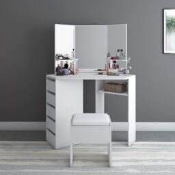 KOSY KOALA Corner Dressing Table Makeup Vanity Table With 3 Mirrors 5 drawers in White - thumbnail 8