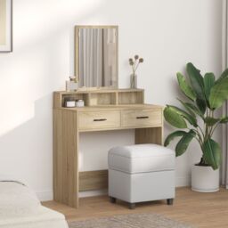 Berkfield Home Dressing Table with Drawers in Sonoma Oak - 79x41x140 cm in Beige - Size: 79 x 41 x 140 cm - thumbnail 4