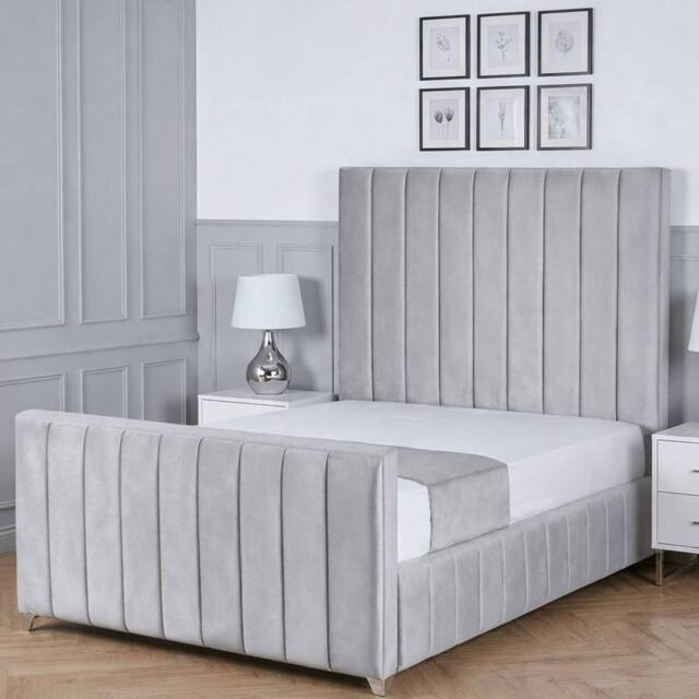Living Comfort Bedz Zenith Plush Velvet Upholstered Bed Slatted Base with 48Inch Headboard in Silver - Size: King - image 1