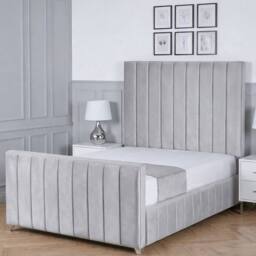 Living Comfort Bedz Zenith Plush Velvet Upholstered Bed Slatted Base with 48Inch Headboard in Silver - Size: King - thumbnail 1