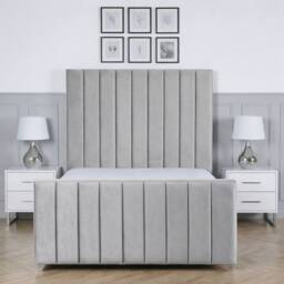 Living Comfort Bedz Zenith Plush Velvet Upholstered Bed Slatted Base with 48Inch Headboard in Silver - Size: King - thumbnail 2