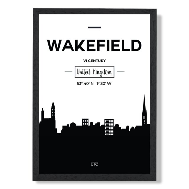 ARTZE Wakefield Black & White City Skyline Framed Print SIZE: A4 with Black Frame - Size: A3 - image 1