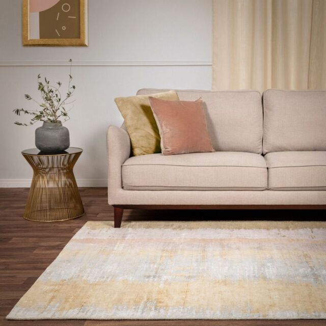 The Rug Shop UK Yellow Handmade Modern Abstract Viscose Easy To Clean Area Rug - Size: 160 cm x 230 cm - image 1