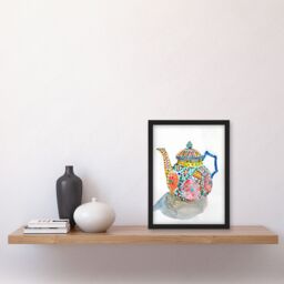 "Artery8 Teapot Colourful Patterns Watercolour Folk Art Framed Art Print - Size: W12"" x H16""" - thumbnail 4