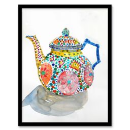"Artery8 Teapot Colourful Patterns Watercolour Folk Art Framed Art Print - Size: W12"" x H16""" - thumbnail 1