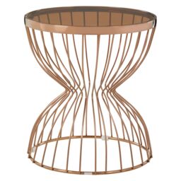 Orsina Rose Gold Side Table, Modern Design Hourglass Bedside Table, Contemporary Side Table with Gold Finish Base - thumbnail 1