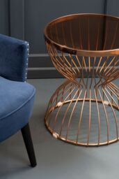 Orsina Rose Gold Side Table, Modern Design Hourglass Bedside Table, Contemporary Side Table with Gold Finish Base - thumbnail 3
