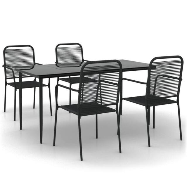 Berkfield Home 5 Piece Garden Dining Set Black Cotton Rope & Steel