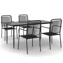 Berkfield Home 5 Piece Garden Dining Set Black Cotton Rope & Steel - thumbnail 1