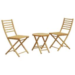 Berkfield Home Beautiful 3 Piece Bistro Set Bamboo in Brown - thumbnail 3