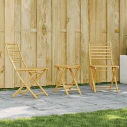 Berkfield Home Beautiful 3 Piece Bistro Set Bamboo in Brown - thumbnail 2
