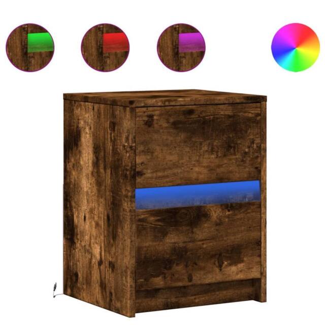 Berkfield Home Bedside Cabinets with LED Lights 2 pcs Smoked Oak Engineered Wood in Brown - image 1