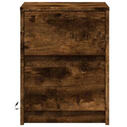 Berkfield Home Bedside Cabinets with LED Lights 2 pcs Smoked Oak Engineered Wood in Brown - thumbnail 6