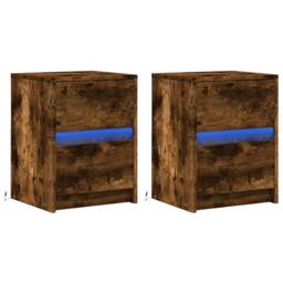 Berkfield Home Bedside Cabinets with LED Lights 2 pcs Smoked Oak Engineered Wood in Brown - thumbnail 3