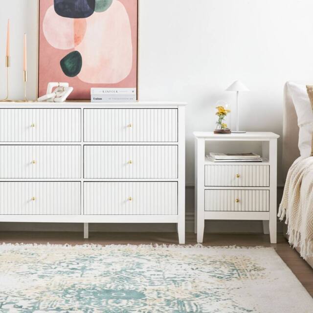 Wyld and Coco 6-Drawer Chest White MDF with Gold Handles - image 1