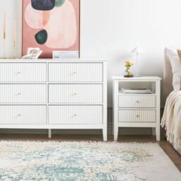 Wyld and Coco 6-Drawer Chest White MDF with Gold Handles - thumbnail 1