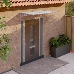 Berkfield Home Door Canopy Grey & Transparent 152.5x90 cm Polycarbonate in Clear - thumbnail 1