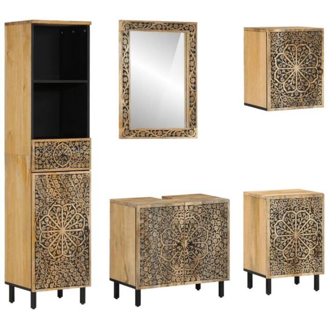Berkfield Home 5 Piece Bathroom Furniture Set Solid Wood Mango in Brown - image 1