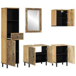 Berkfield Home 5 Piece Bathroom Furniture Set Solid Wood Mango in Brown - thumbnail 2