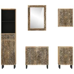Berkfield Home 5 Piece Bathroom Furniture Set Solid Wood Mango in Brown - thumbnail 3