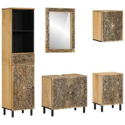 Berkfield Home 5 Piece Bathroom Furniture Set Solid Wood Mango in Brown - thumbnail 1